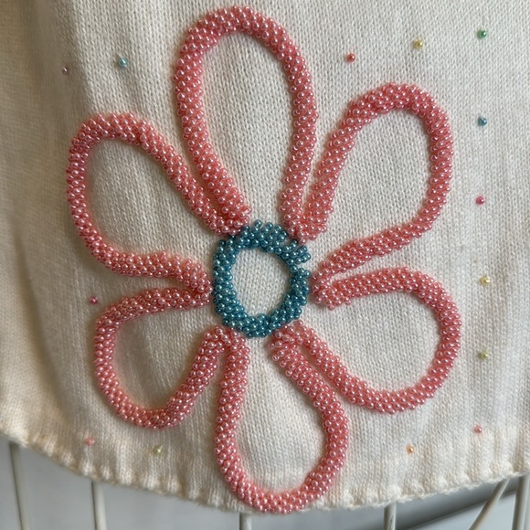 Michael Simon pastel beads floral white sweater - Picture 7 of 12